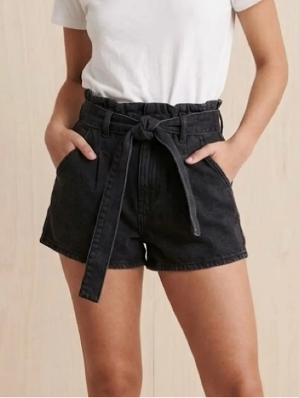 Size small Forever 21 Black Jean Shorts with Tie, faded black denim shorts